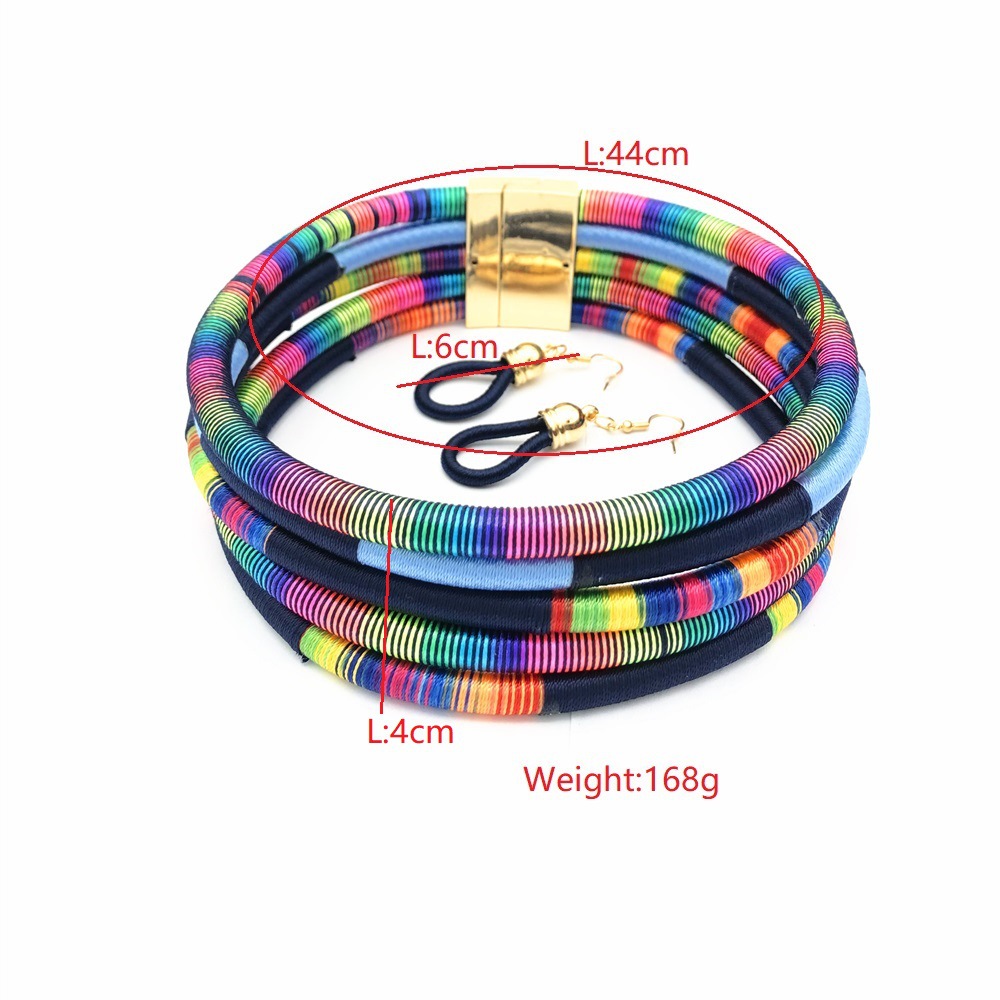 174g Weight Jewelry Set Classification Earrings + Necklace Quantity Holiday, Travel Occasion Alloy, Woven thread Material Color Block Pattern Women's Gender Epoxy Design Retro, Ethnic Style Style Retro Ethnic Style Color Block Alloy Woven Thread Epoxy Women's Jewelry Set 无