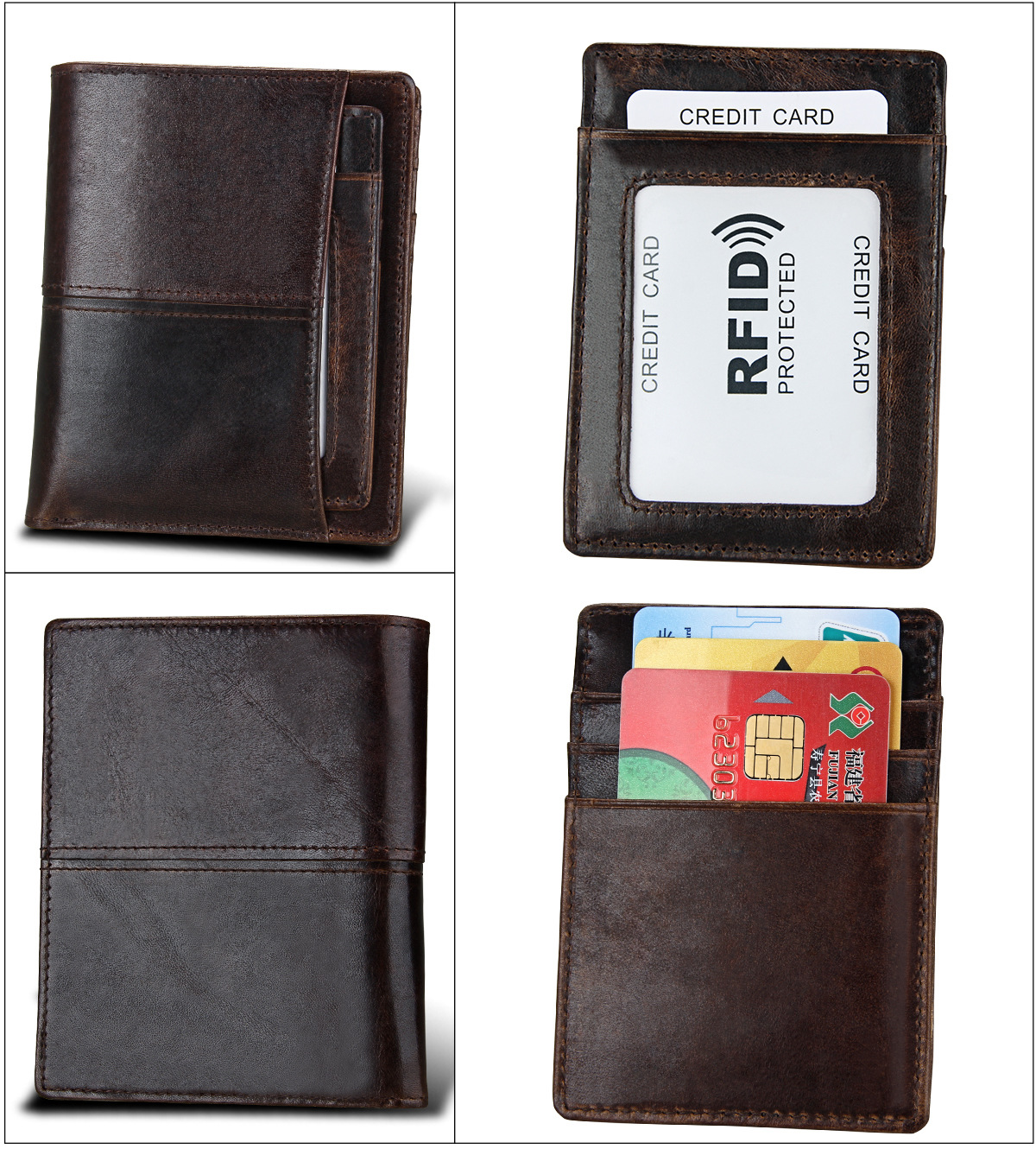 Portefeuille rtro court portefeuille en cuir de cire d39huile en gros portefeuille en cuir de brosse antivol RFIDpicture2