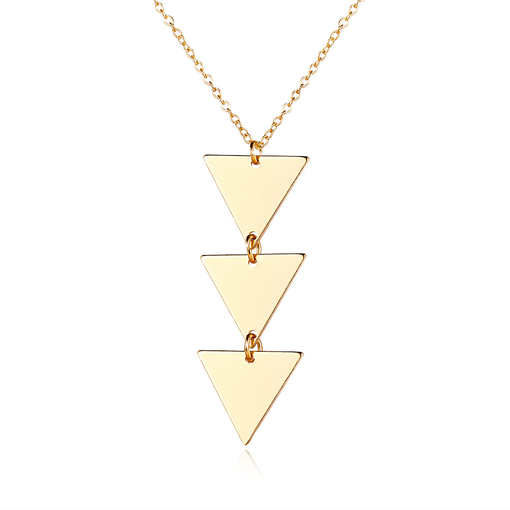 Long Chain Metal Glossy Triangle Integrated Pendant Necklace Wholesale display picture 3