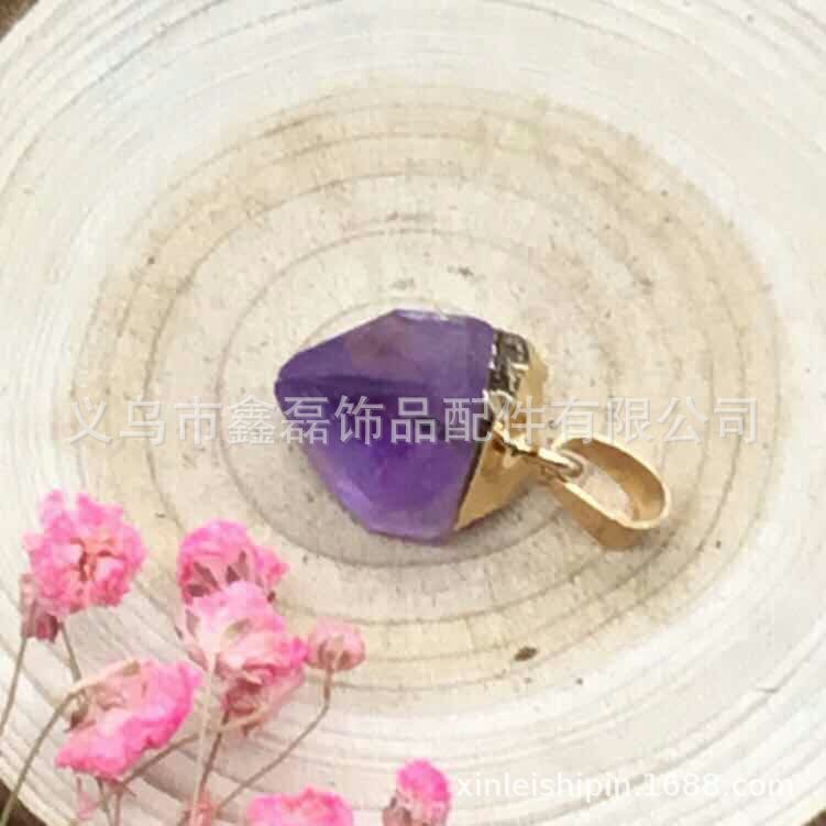 批发跨境专卖 wish热卖天然原石镀金水晶耳环 紫水晶吊坠厂家直销