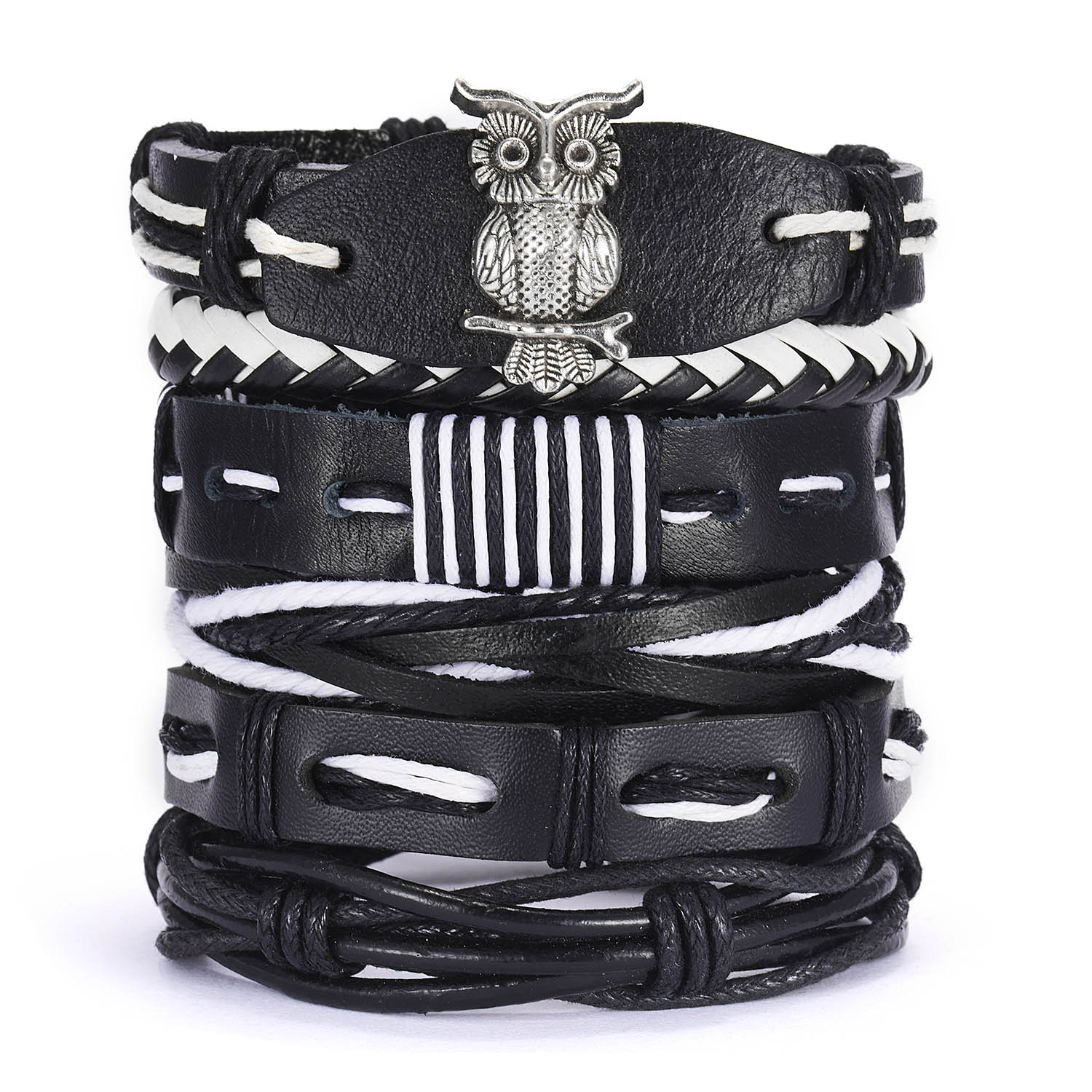 Moda Búho Cuero Sintético Tejido De Punto Hombres Pulsera 1 Pieza display picture 3