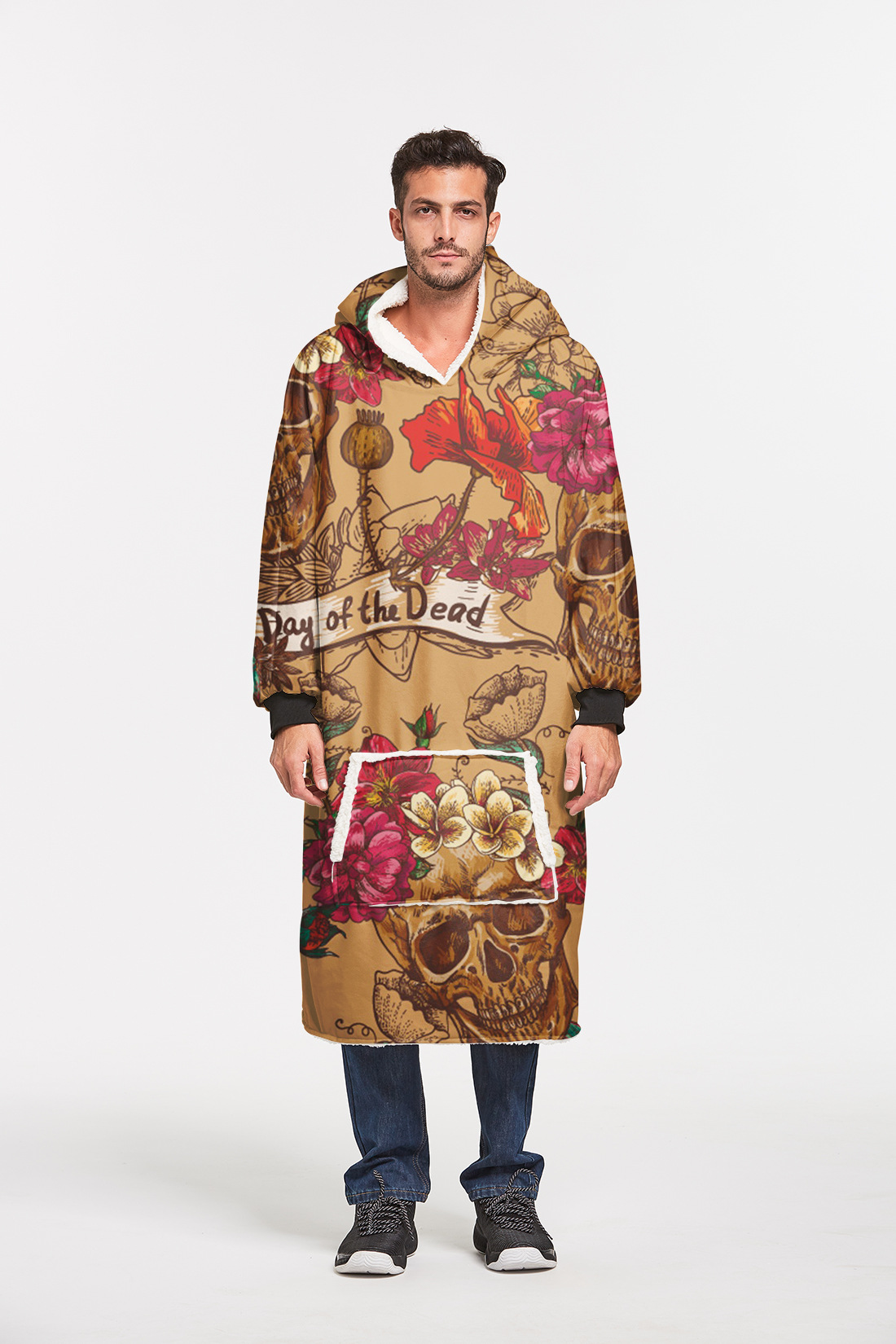 亚马逊骷髅3D数码印花懒人TV连帽卫衣棉花绒男女通用长款定做批发|ru