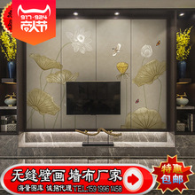 新中式手绘工笔荷花莲花壁画中国风软包壁画3D无缝主题背景墙壁纸