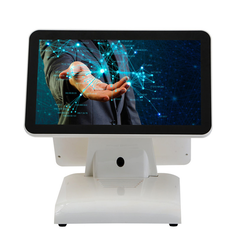 厂家直供新款时尚高精致纯白15.6寸双屏触摸安卓一体收款机外壳