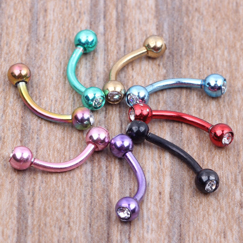Rose Gold Stainless Steel Curved Barbell with Diamond Ball Eyebrow Nose Lip Tongue Navel Piercing Jewelry detail image 10
