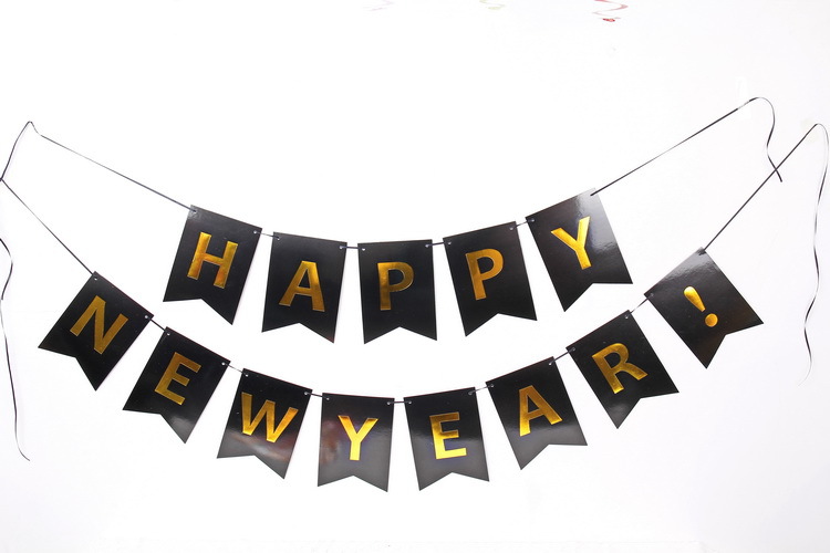 Feliz Año Nuevo decoración del partido diseño tire flor Feliz Año Nuevo dorado carta cola de pez tire bandera