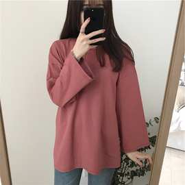 网红秋季新款纯色长袖T恤女上衣韩版女装宽松显瘦多颜色打底衫女