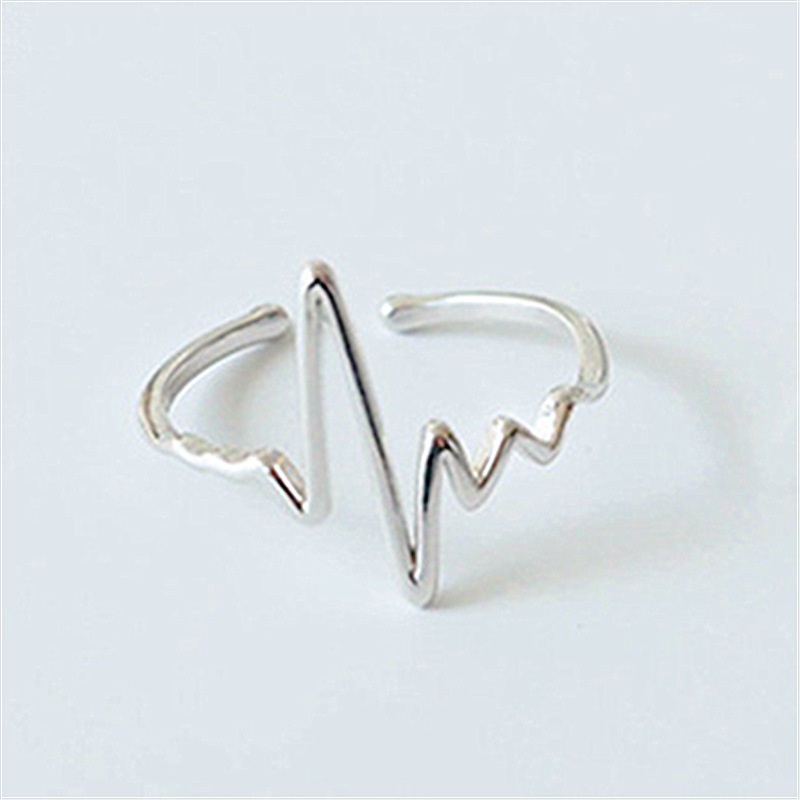 Modischer, einzigartiger EKG-Ring für Damen, schlichter und kreativer Wellenherzschlagring, offener Blitzring im Großhandel_voghion.com