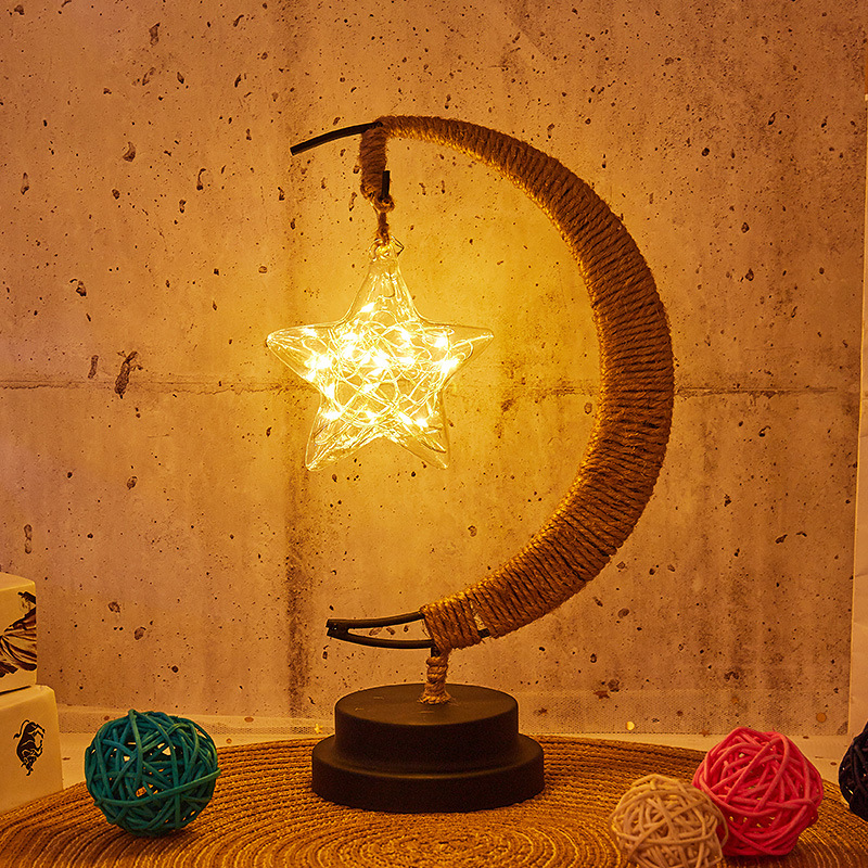 LED star moon light living room bedside table decoration lamp sepak takraw apple christmas light USB battery iron night light