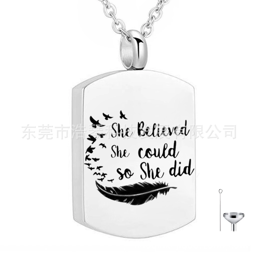 Трансграничная электронная коммерция Горячая продажа ожерелье из пепла для домашних животных перо из нержавеющей стали Военный бренд кулон кремация ювелирные изделия флакон духов