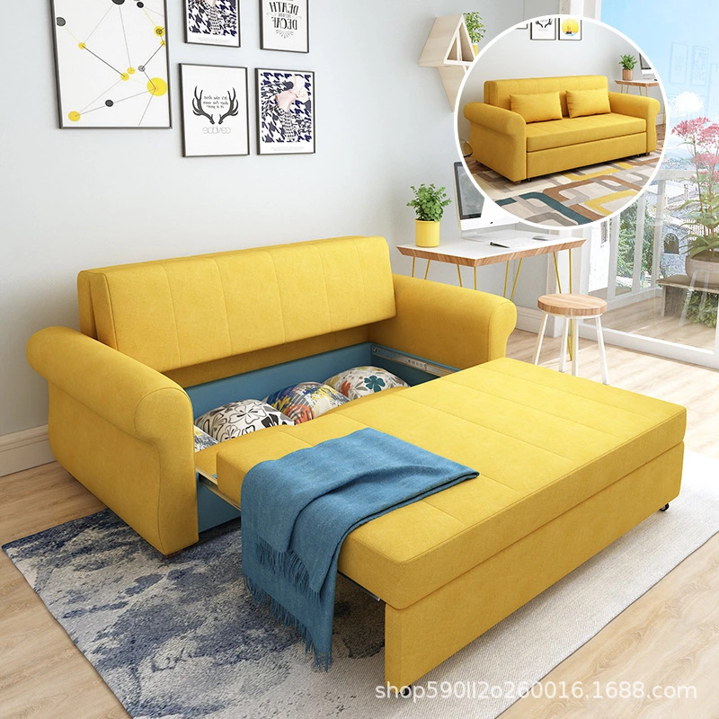Sofá cama multifuncional plegable sala de estar pequeña casa sentarse y acostarse tela de doble propósito desmontable y lavable almacenamiento sofá cama