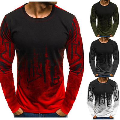 Europe and America 2020 Cross border men's wear Autumn and winter T-shirt fashion motion camouflage Long sleeve personality printing man Quick drying t-shirts