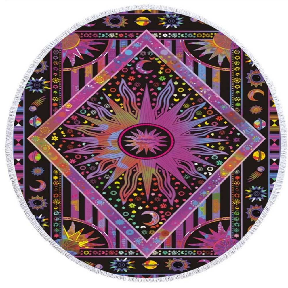 2 день мода волосы Мандала круглый печатных пляжное полотенце из микрофибры пляж Подушка 150 кисточкой края