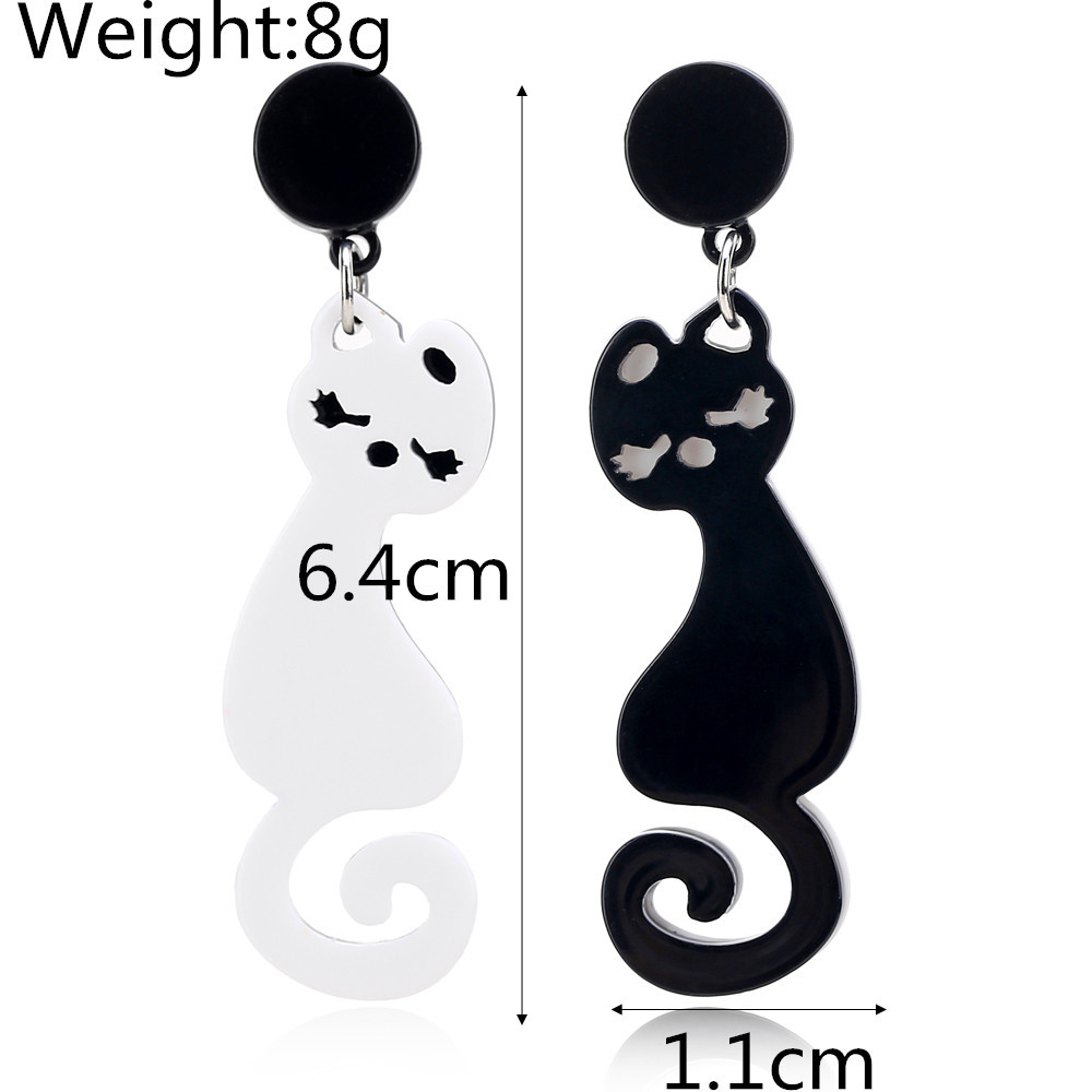 Long Earrings Acrylic Cute Cartoon Black And White Cat Earrings Earrings Female display picture 1