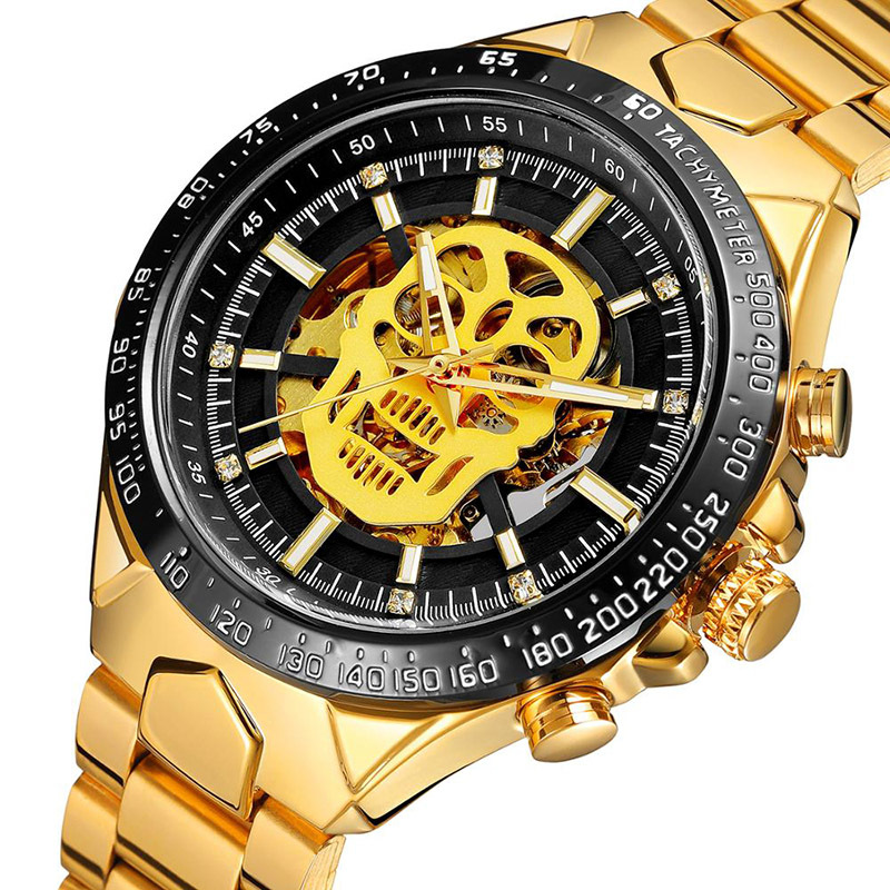 Forsining Fusini hombres de moda correa de acero reloj mecánico automático cráneo luminoso reloj impermeable 432