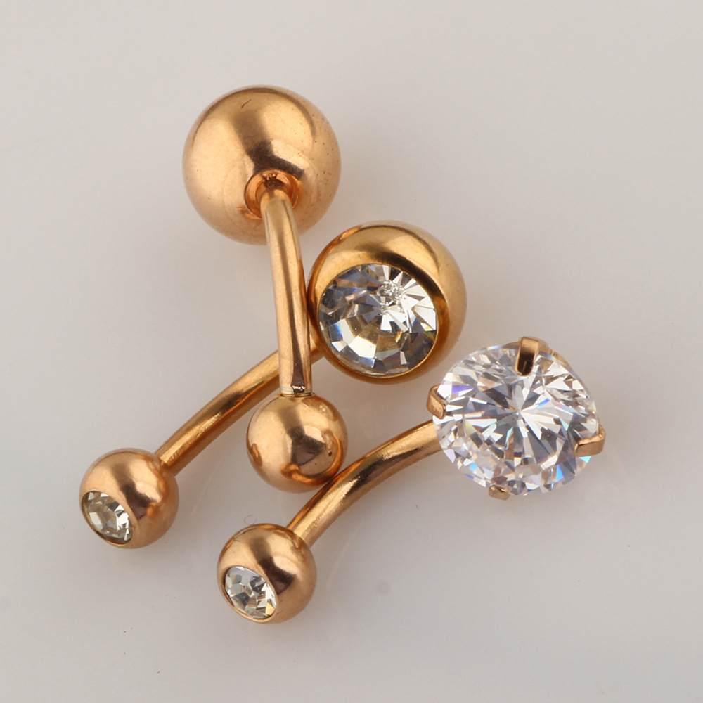 3-Piece Gold Belly Button Ring Set Stainless Steel Zircon Body Piercing Jewelry Wholesale detail image 7