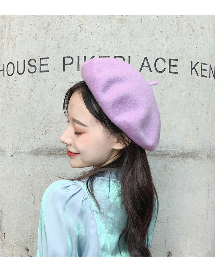 105g Weight Beret Hat Hats Type Daily Occasion Woolen Material Solid Color Pattern Winter, Spring, Autumn Season Women's Gender Plush Design Korean Style Style Eaveless Rim Women's Korean Style Solid Color Plush Eaveless Beret Hat 3