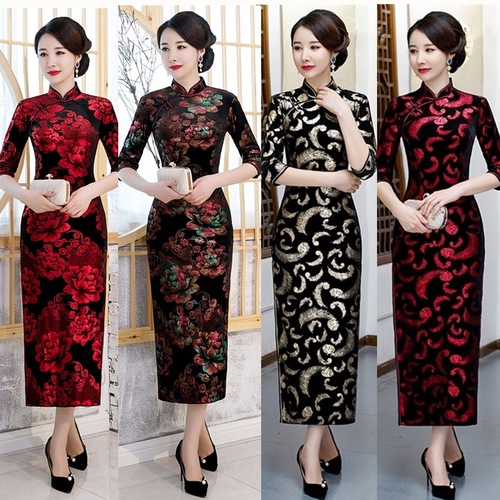 Chinese Dresses Qipao for women robe chinoise cheongsam Cashmere gilded cheongsam