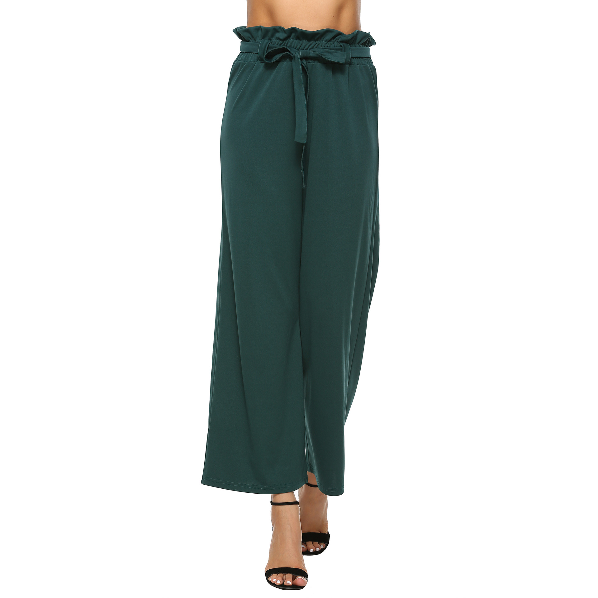 Solid color wide leg paperbag pants NSOY33774