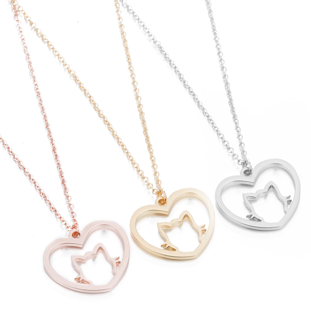 1 Piece Quantity Wholesale Jewelry Fashion Heart Shape Cat 201 Stainless Steel 18K Gold Plated Stainless Steel Necklaces
