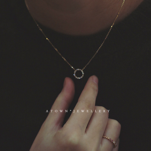 S925 sterling silver plated 14K gold necklace The Legend of the Blue Sea inlaid with zircon full diamond circle clavicle chain pendant