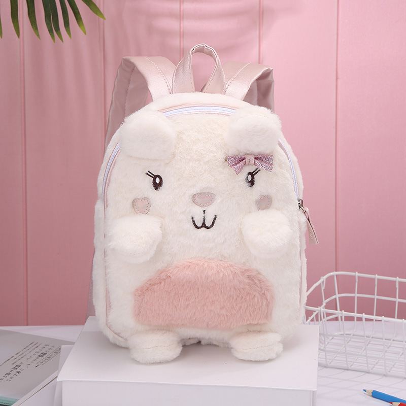 New plush and cute little bear cartoon bow backpack for children, adorable snack backpack for babies detail image 3
