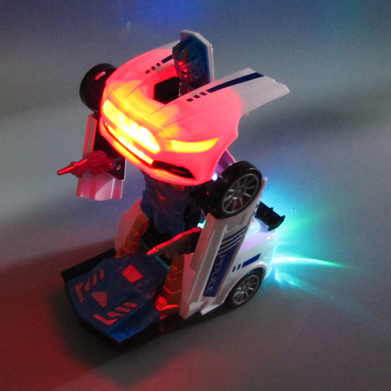 Tiktok mismo coche deformación eléctrica Universal Light Music niños policía coche de juguete robot puesto Venta caliente