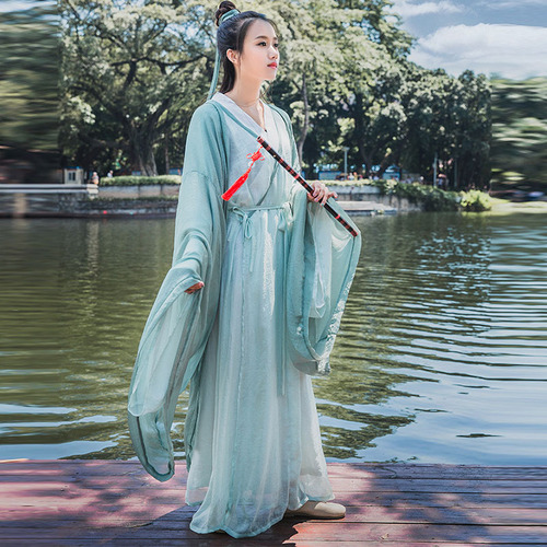 Traditional Han clothing in Qing and pingdiao style, women Wei and Jin straight train and big sleeve shirt, men and women suit