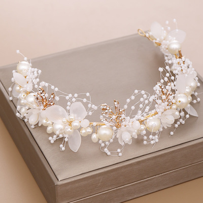 Hairpin hair clip hair accessories for women Mother hair with Pearl Flower Hair Band hand woven gold leaf headdress for children