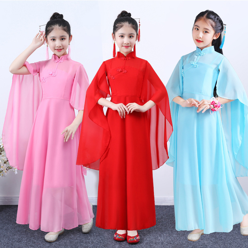 女童古筝表演服小女孩中国风汉服超仙飘逸古装演出服儿童仙女长裙