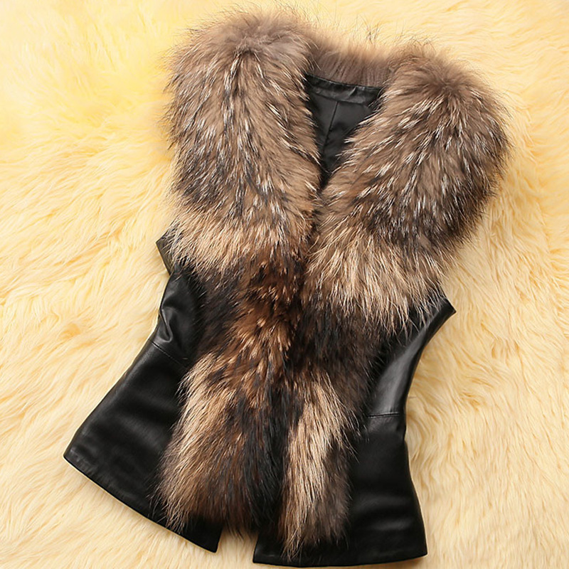 Foreign trade Fur imitation Vest have cash less than that is registered in the accounts vest Korean Edition Fur imitation jacket Fox feather collar pu Vest and cotton