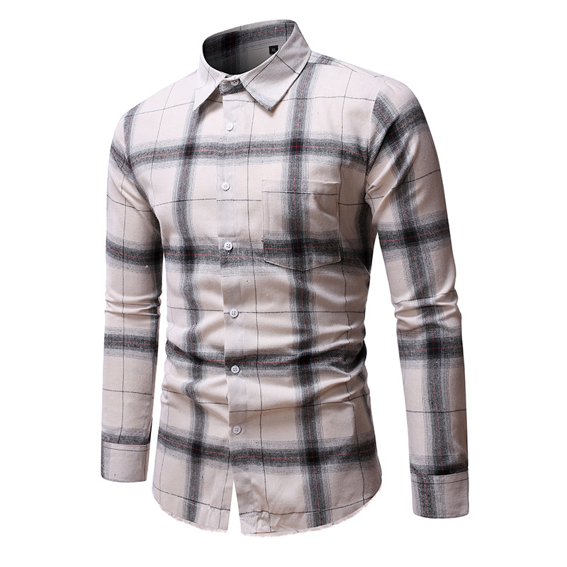 Foreign trade new spring Plaid men's shirt long sleeve thin coat loose square collar men's casual shirt