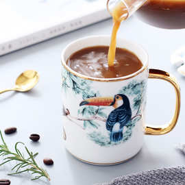 创意金把英伦陶瓷马克杯水杯北欧下午茶杯子咖啡杯带盖勺办公杯子