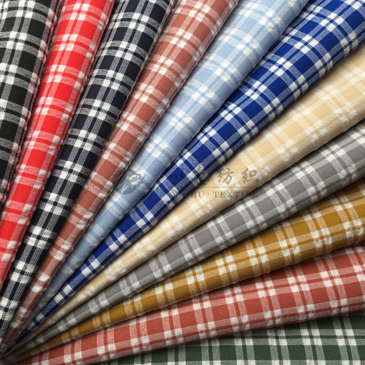 涤棉弹力泡泡色织格 时尚男女装衬衫面料 2019年春秋新款 现货