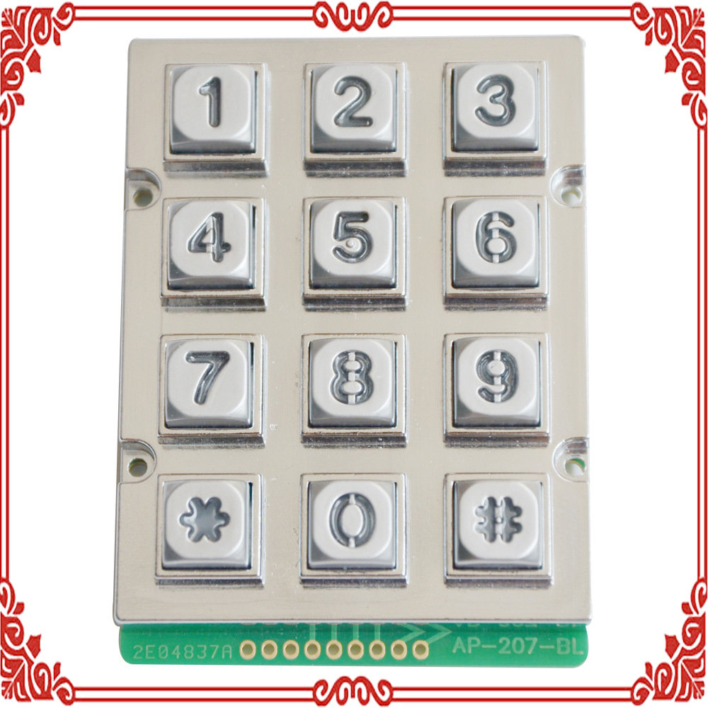 매트릭스 아연 합금 발광 키 12 투명 금속 키보드 3*4 액세스 제어 키 암호 잠금 디지털 키