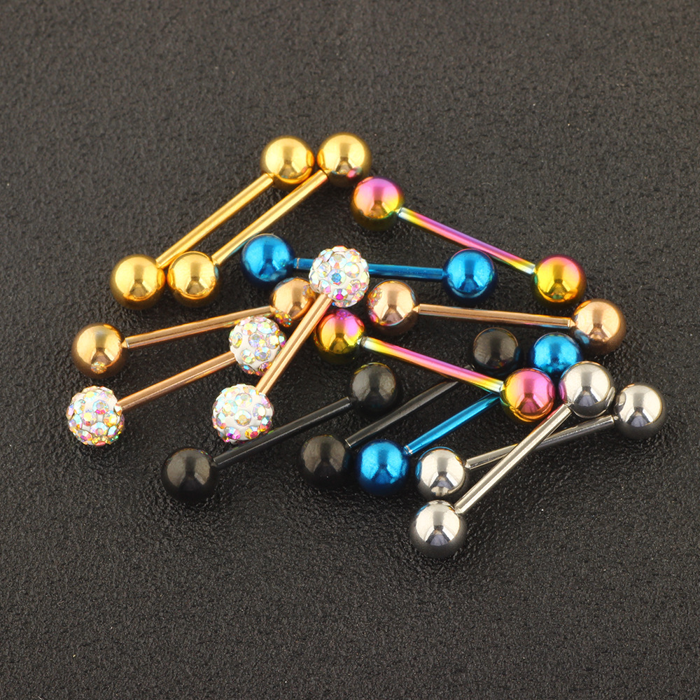 Amazon 14-Piece European and American Hot-Selling Body Piercing Jewelry Set Breast Rings Nipple Rings Tongue Rings Tongue Barbells Stainless Steel Rhinestone detail image 11