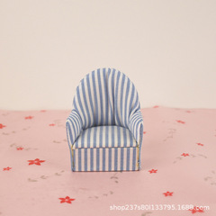 1/12dollhouse娃娃屋迷你家具模型微縮藍色條紋沙發拍攝道具沙發