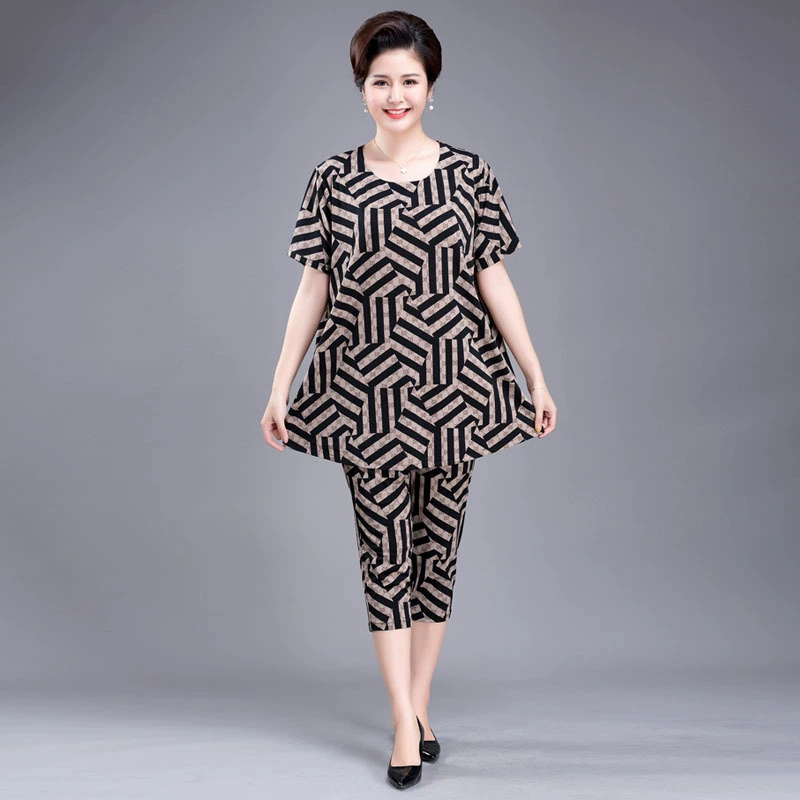 2020 летний костюм 2019, новая женская футболка с короткими рукавами среднего возраста, женская одежда, комплект из двух предметов, комплект из двух предметов