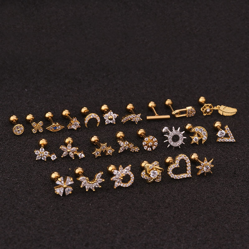 Ear Cartilage Rings & Studs Lady Flower 316 Stainless Steel  Copper display picture 3