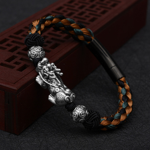 Dragon Knot New S999 Pure Silver Pixiu Bracelet Pure Silver Hand Play Braided Retro Outdoor Hand Rope Manufacturer Wholesale Direct Sales