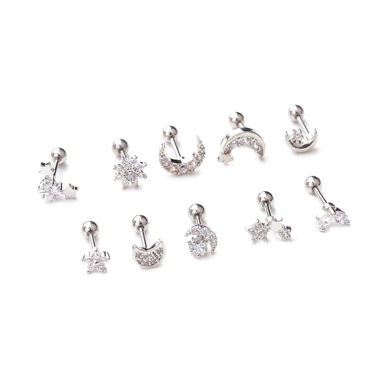 2PCS Popular Zircon Micro Inlaid Earbone Studs Stainless Steel Flower Screw Small Earrings Creative Puncture_voghion.com