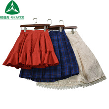 2019新款清新蕾丝花边A字裙second hand clothes纯棉格子长裙混批