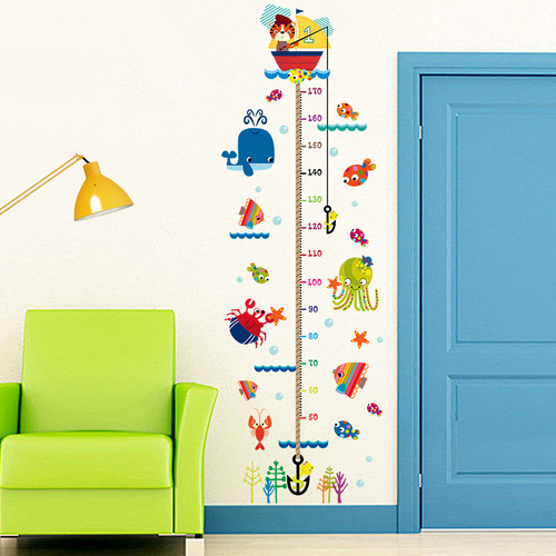 Wall sticker manufacturer wholesale new kitten fishing height sticker children's room bedroom removable height wall sticker XH9268