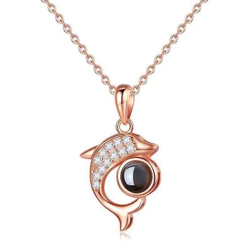 Dolphin necklace female trendy Internet celebrity projection customized 100 languages ​​​​I love you language clavicle chain for girlfriend