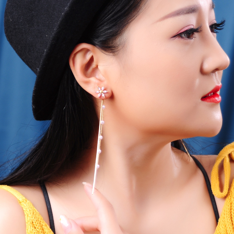 De980138 Super Fairy Long High-end-ohrringe Weibliche Japanische Und Koreanische Wald Perlen Quaste Ohrringe Internet-promi-blumen Ohrringe display picture 7