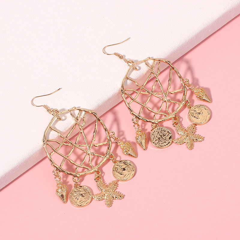31g Weight Earrings Classification Wedding, Travel Occasion Women'S Gender Inlaid Shell Design Fashion Style Fashion New Small Starfish Pendant Geometric Circle Conch Shell Alloy Earrings 13