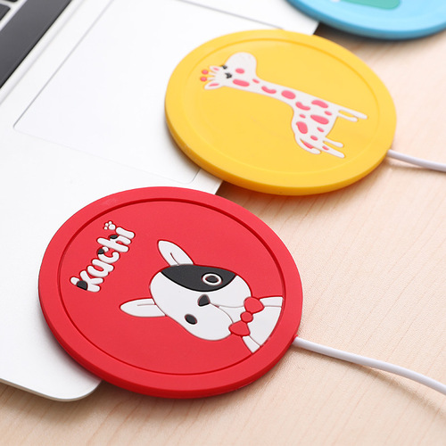 Cartoon silicone heating coaster Portable USB milk tea thermal coaster non-slip mat silicone placemat gift