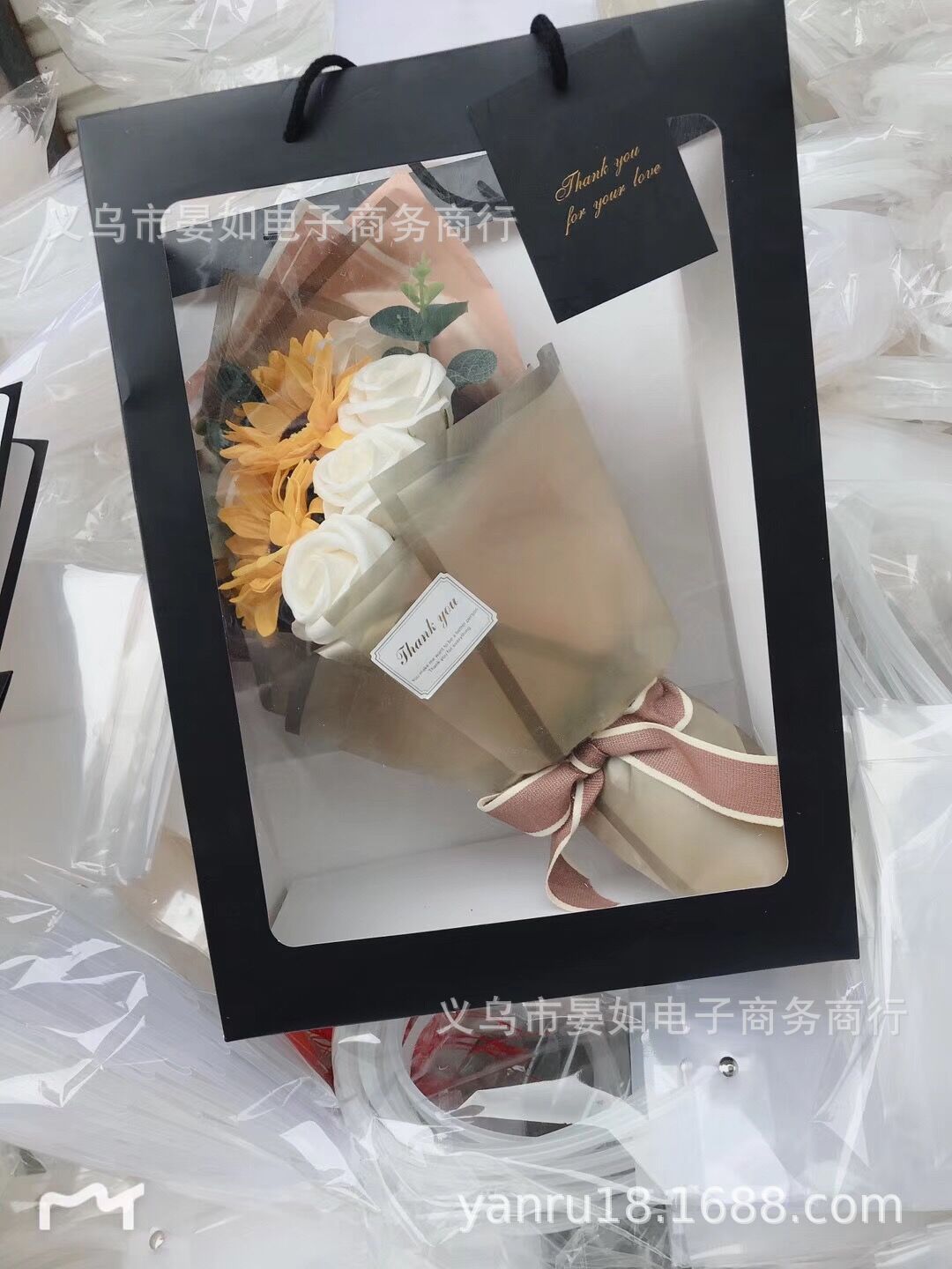  Bolsa de papel con ventana transparente para regalo de flores   