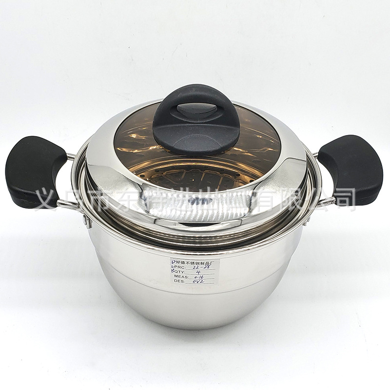 Factory direct sales of stainless steel soup pot 22-28cm, 4-piece set, electric wooden handle soup pot, multi-functional soup pot detail image 4