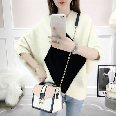 毛衣女2019秋冬新款女装韩版宽松百搭针织打底衫水貂绒中袖上衣服|ms